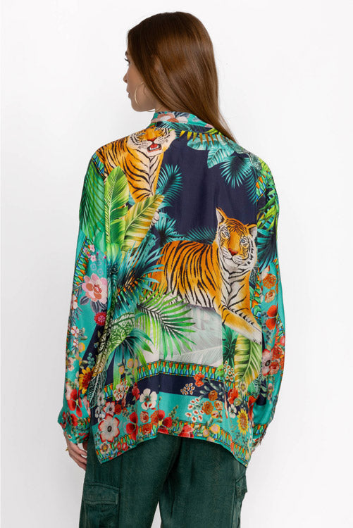 Johnny Was Tigers Et Fleurs seline Button Down Silk Blouse