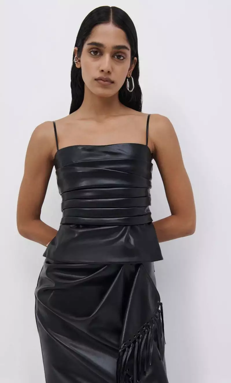 Jonathan Simkhai - Imara Vegan Leather Bustier Top - Black