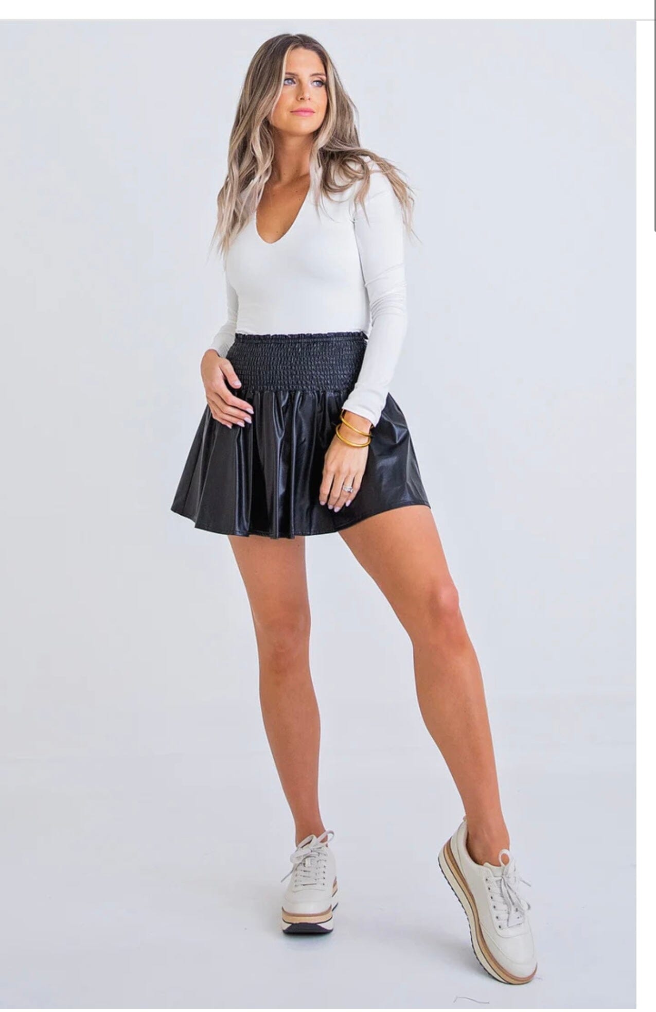 Karlie Pleather Smock Skort