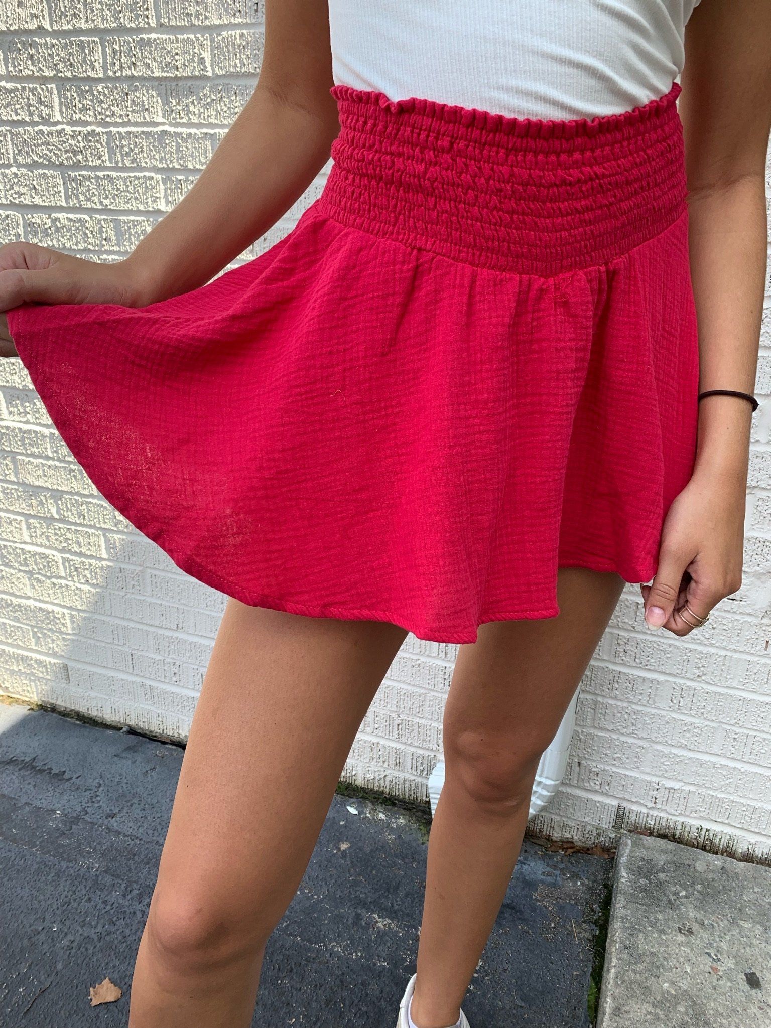 Karlie Red Smock Waist Skort