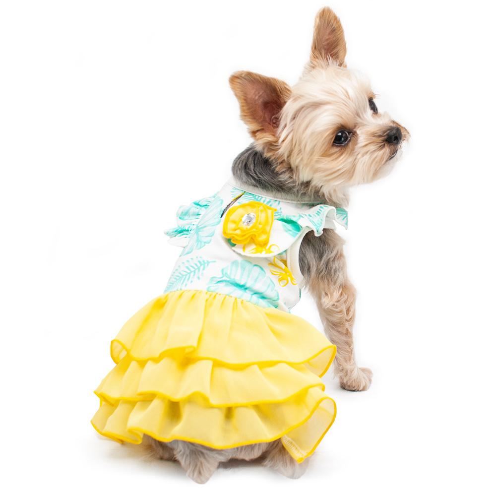 Leafy Ruffle Yellow Dog Dress