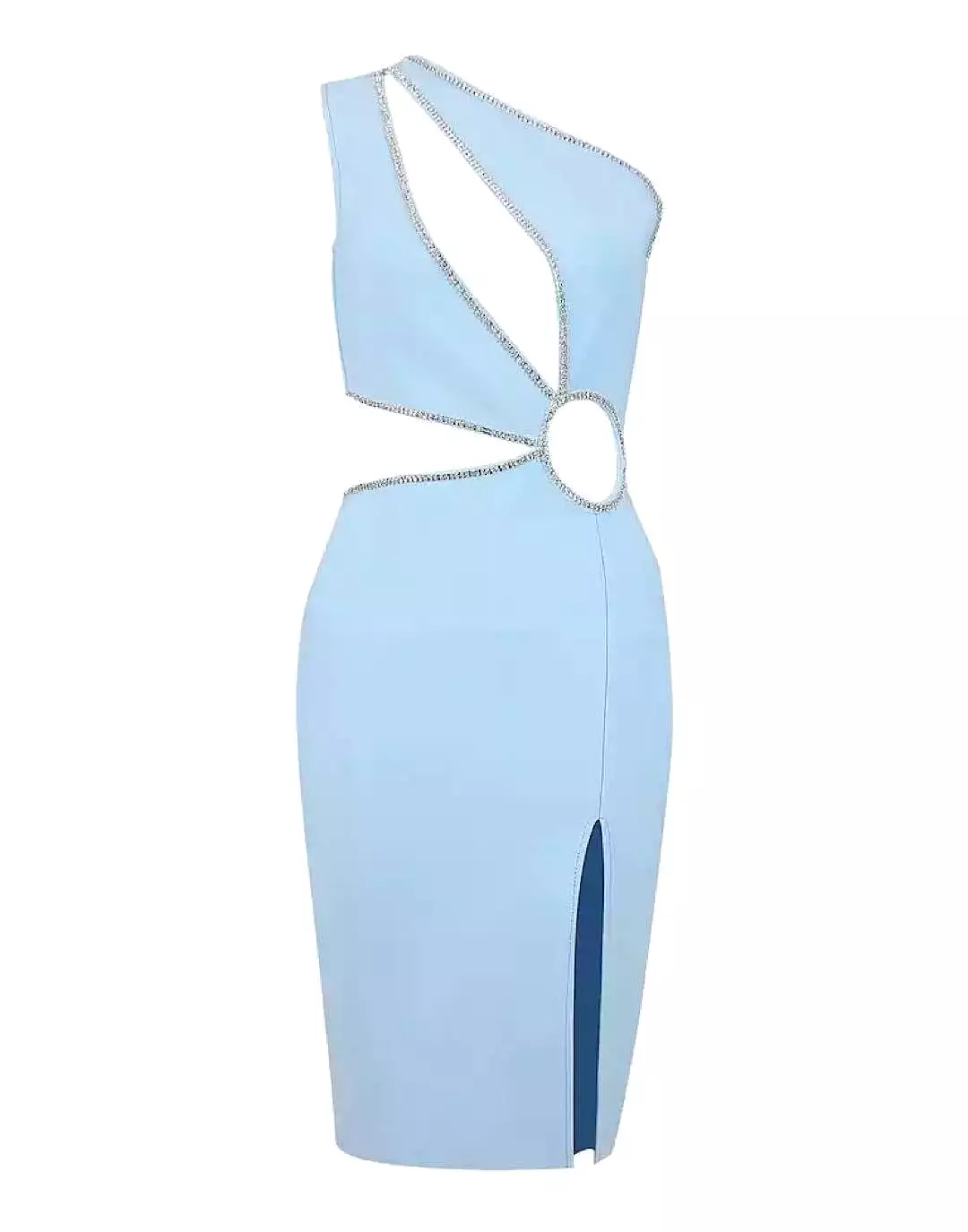 Light Blue Asymmetrical Cutout Crystallized Dress