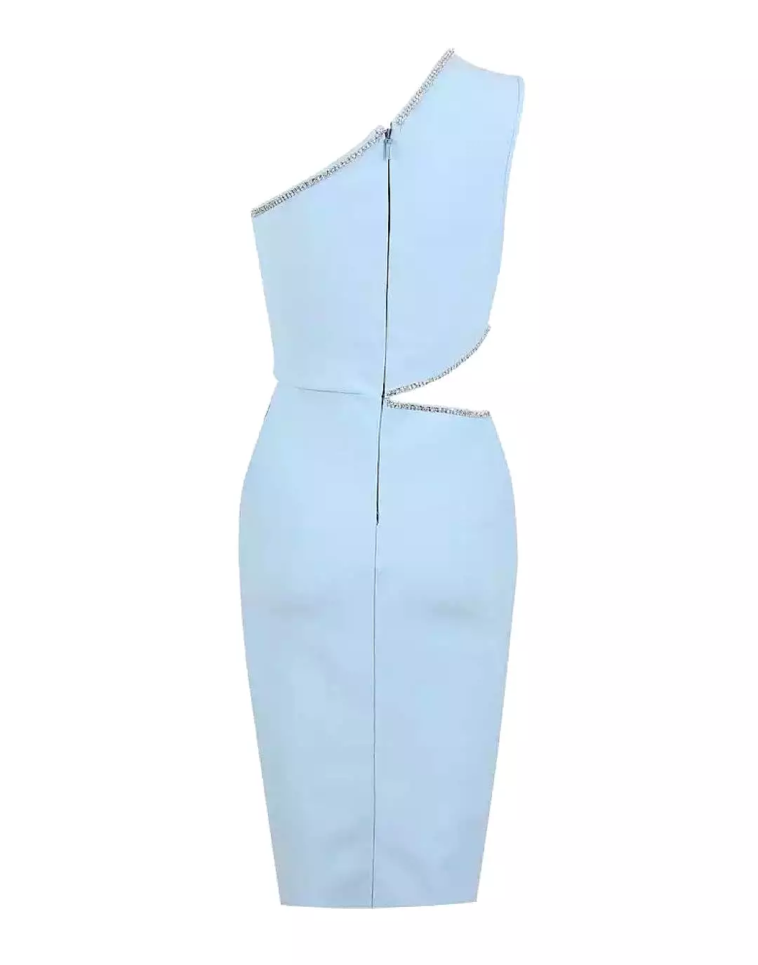 Light Blue Asymmetrical Cutout Crystallized Dress