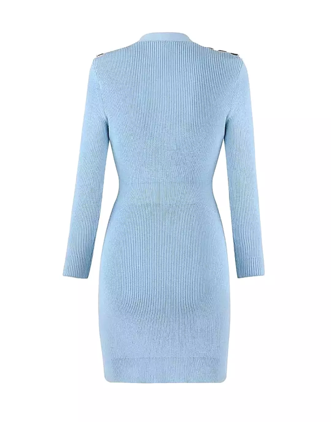 Light Blue Gold Button Chain Knitted Cardigan Dress