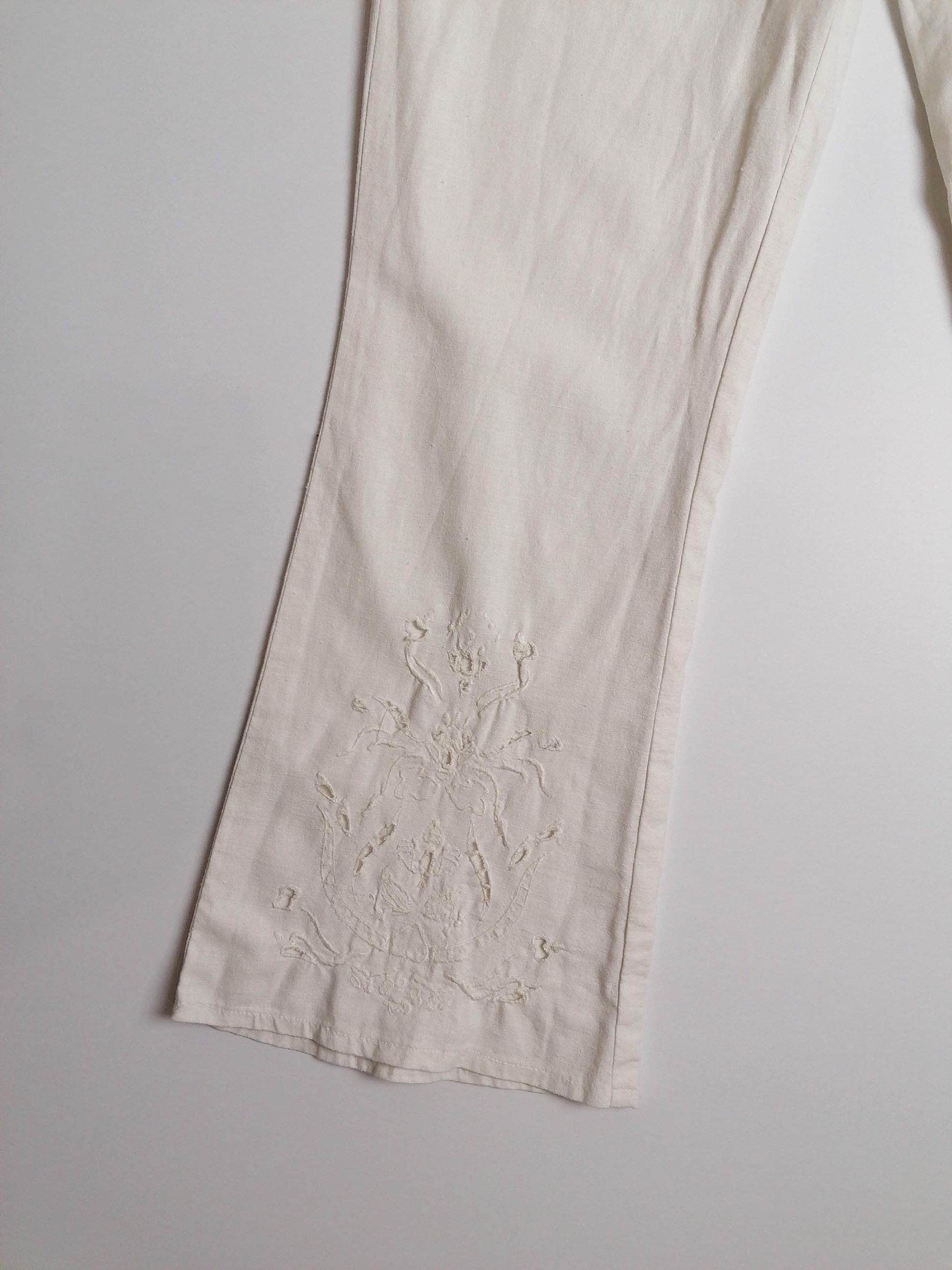 Linen White Pants Flared Leg - size L