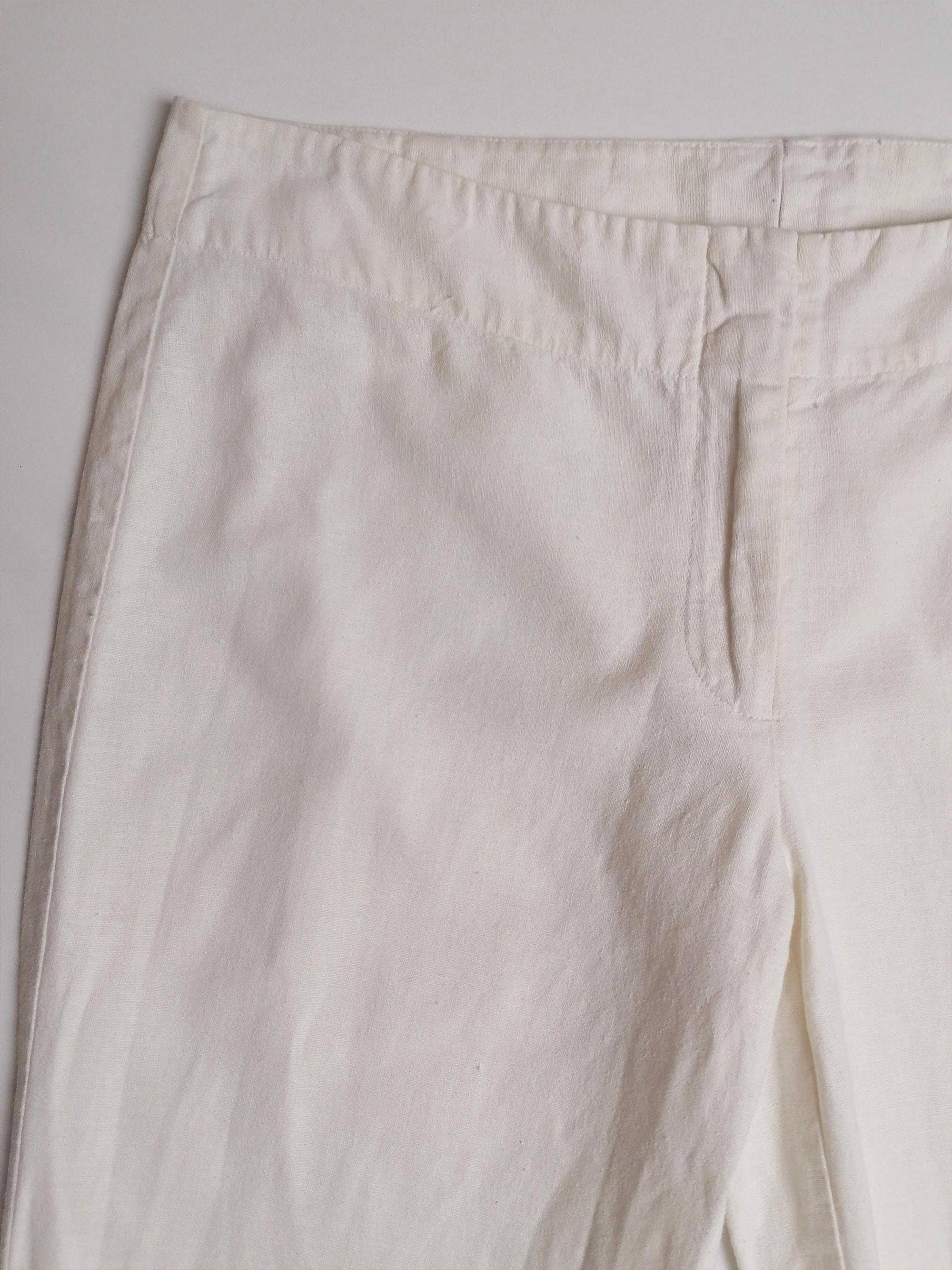 Linen White Pants Flared Leg - size L