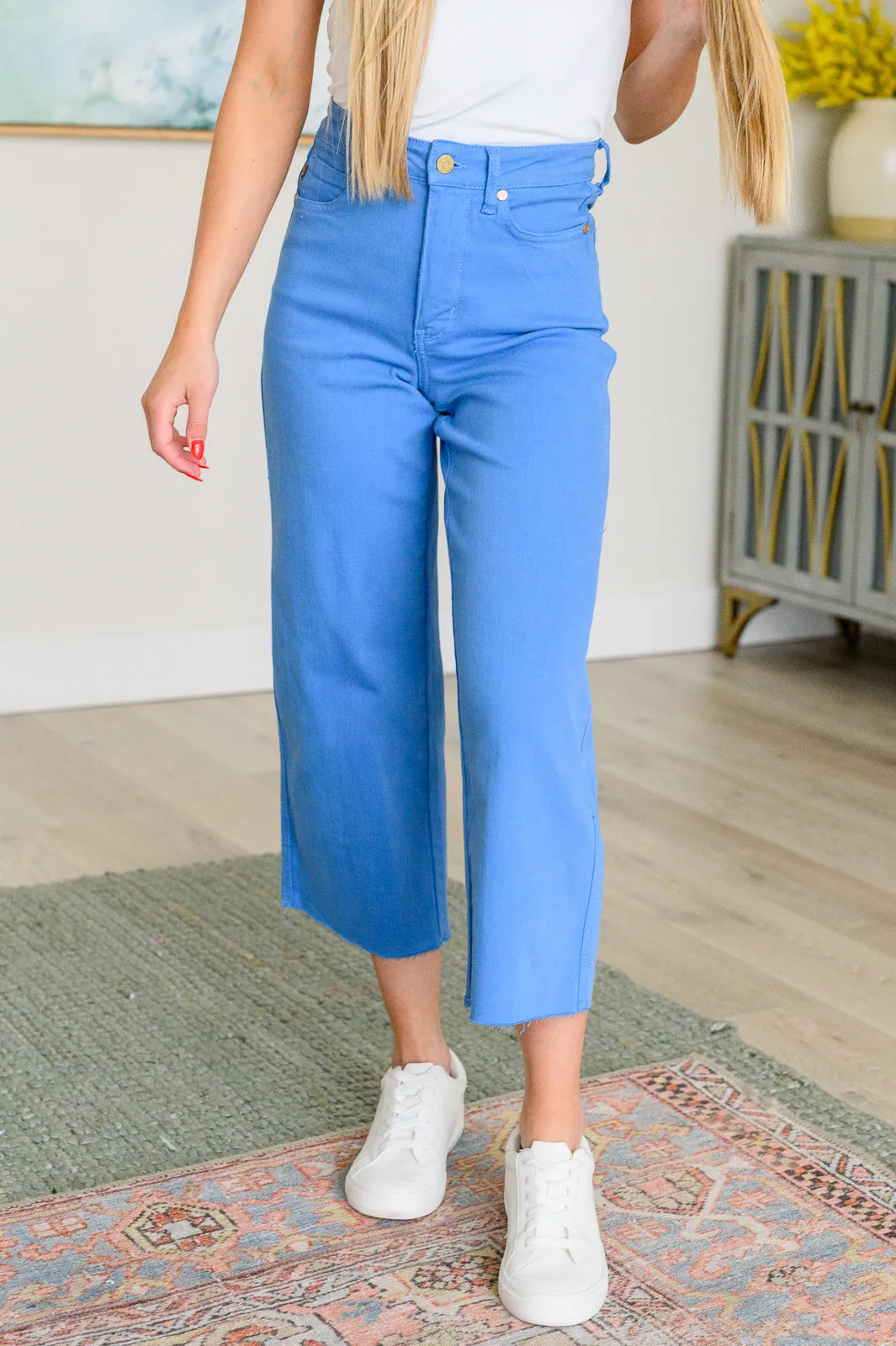 Lisa High Rise Control Top Wide Leg Crop Jeans in Sky Blue