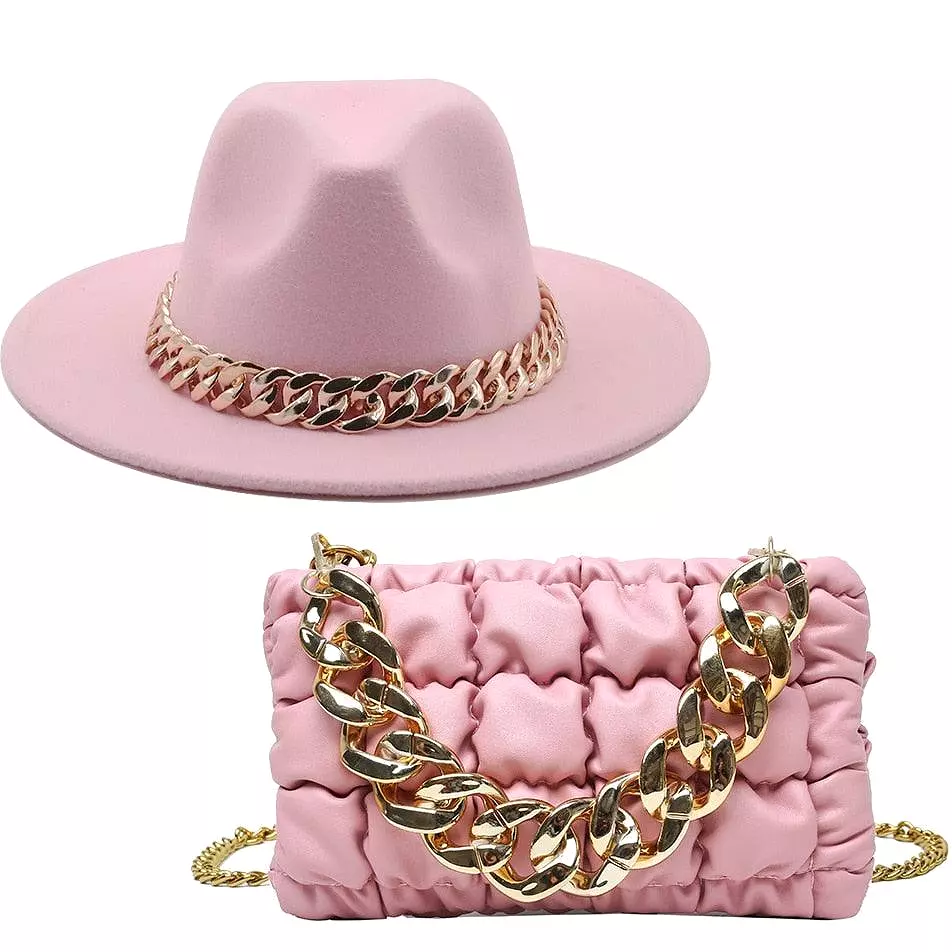 Luxury Fedora Hat And Oversized Chain Handbag