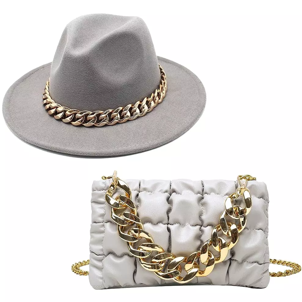 Luxury Fedora Hat And Oversized Chain Handbag