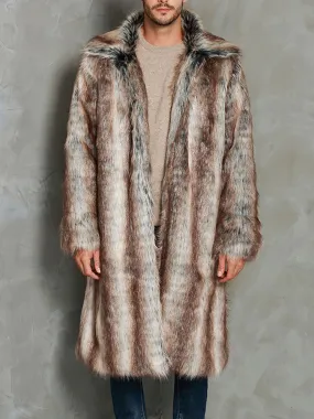 Mens Faux Fur Coats Strip Turndown Collar Modern Warm Overcoats