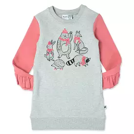 Minti Warm Forest Friends Furry Dress - Grey Marle/Rose