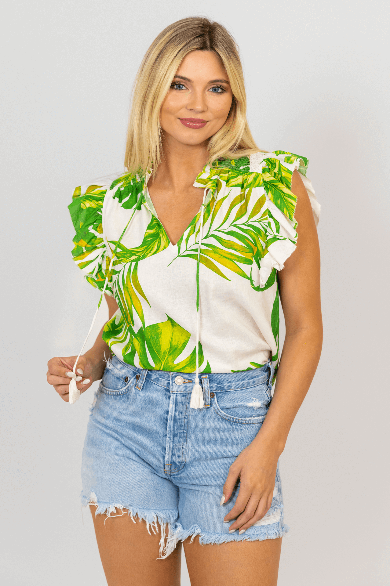 Palm Linen Smock Top