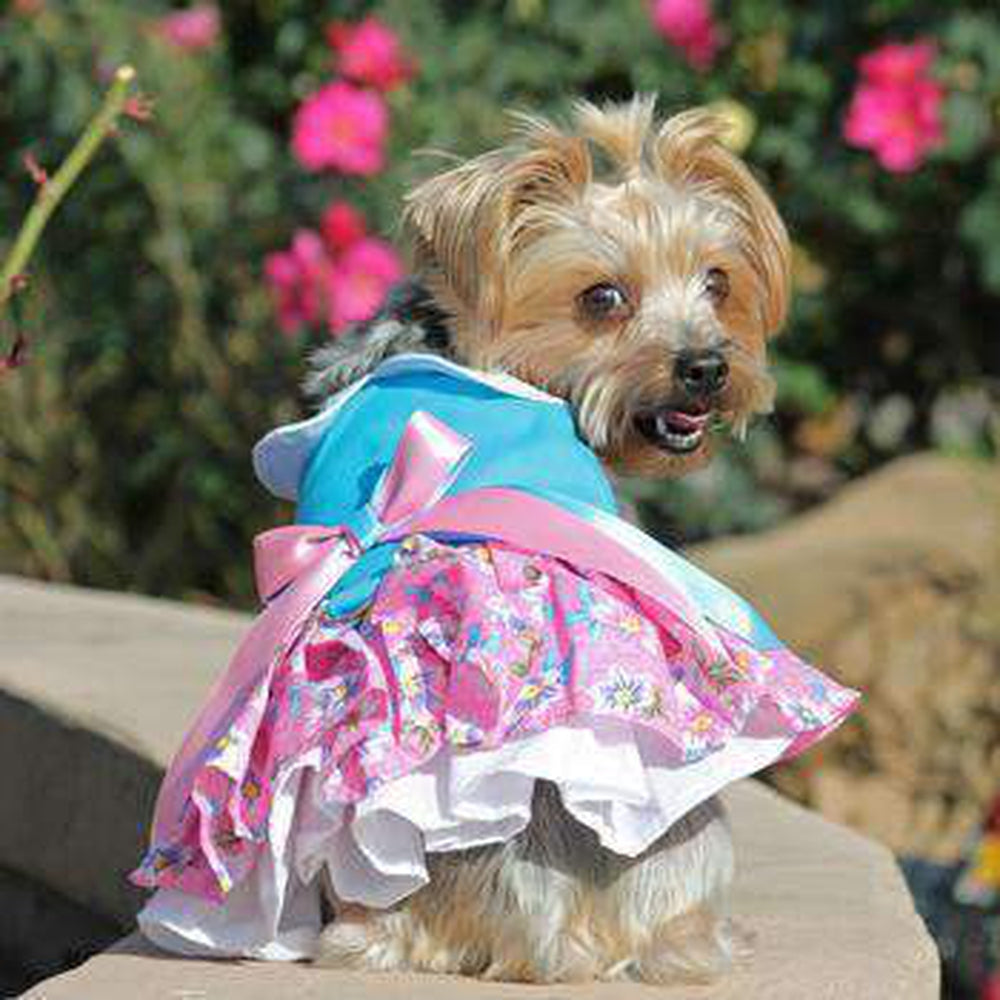 Pink and Blue Plumeria Dog Harness Dress