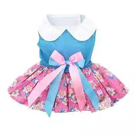 Pink and Blue Plumeria Dog Harness Dress