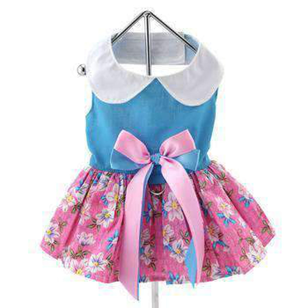 Pink and Blue Plumeria Dog Harness Dress