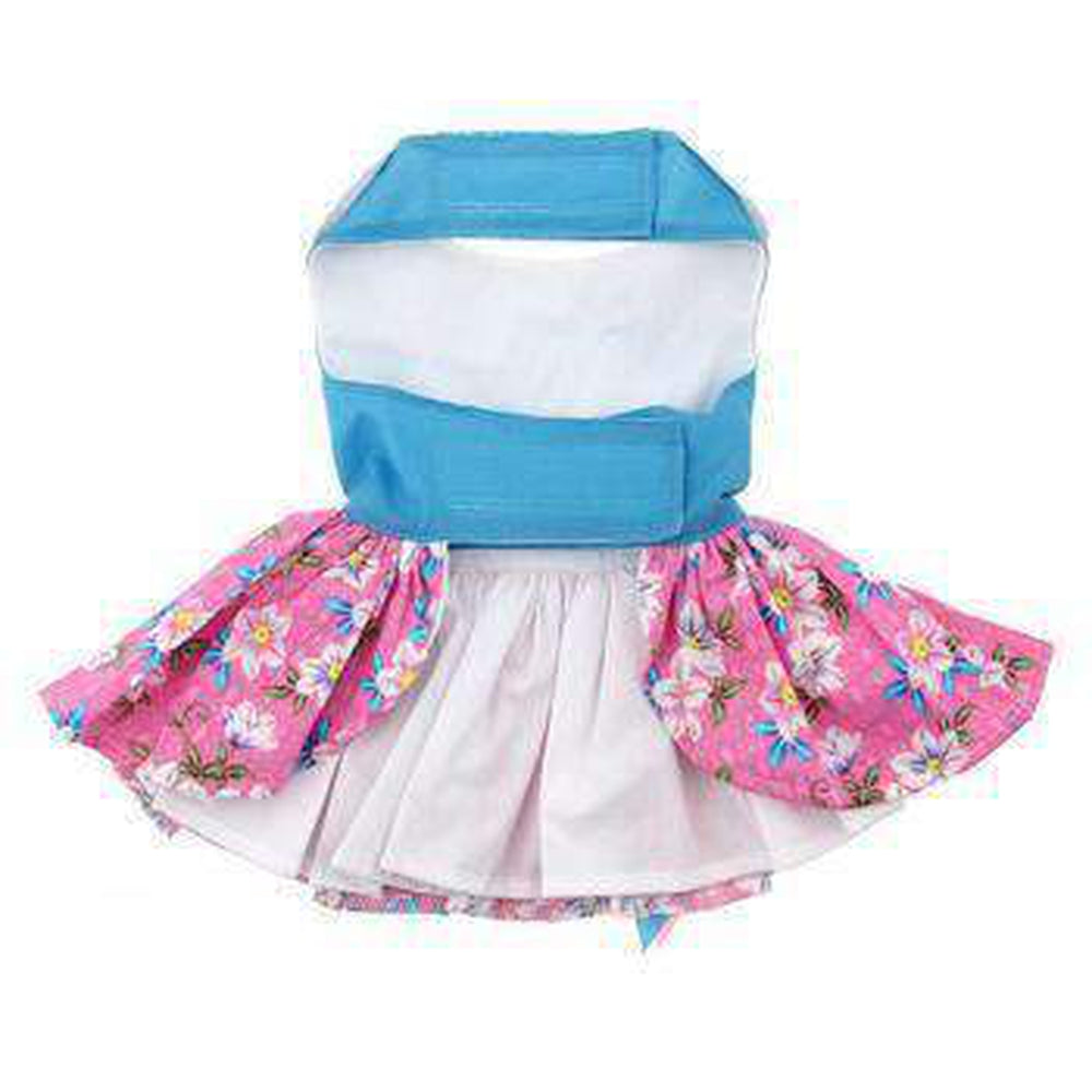 Pink and Blue Plumeria Dog Harness Dress