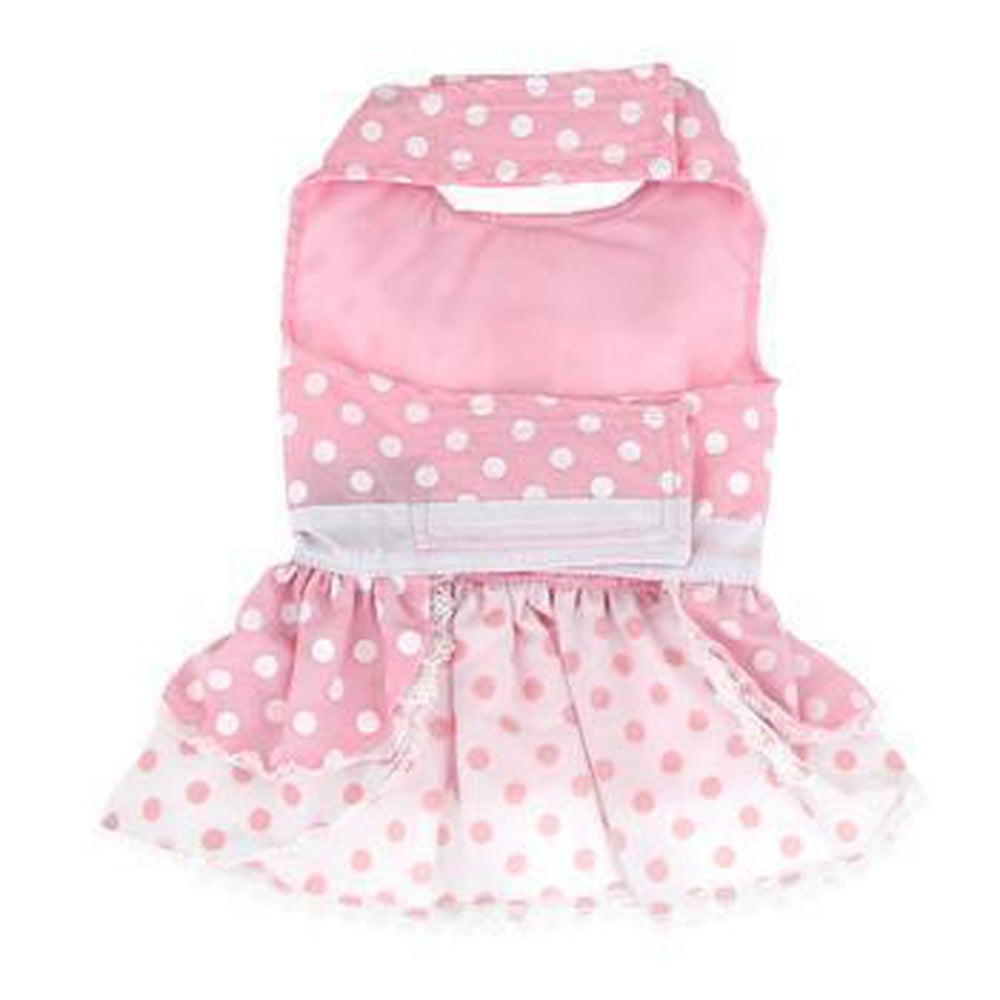 Pink Polka Dot and Lace Designer Dog Harness Dress