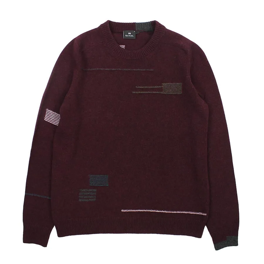 PS Paul Smith - Patchwork Detail Knit Jumper in Burgundy