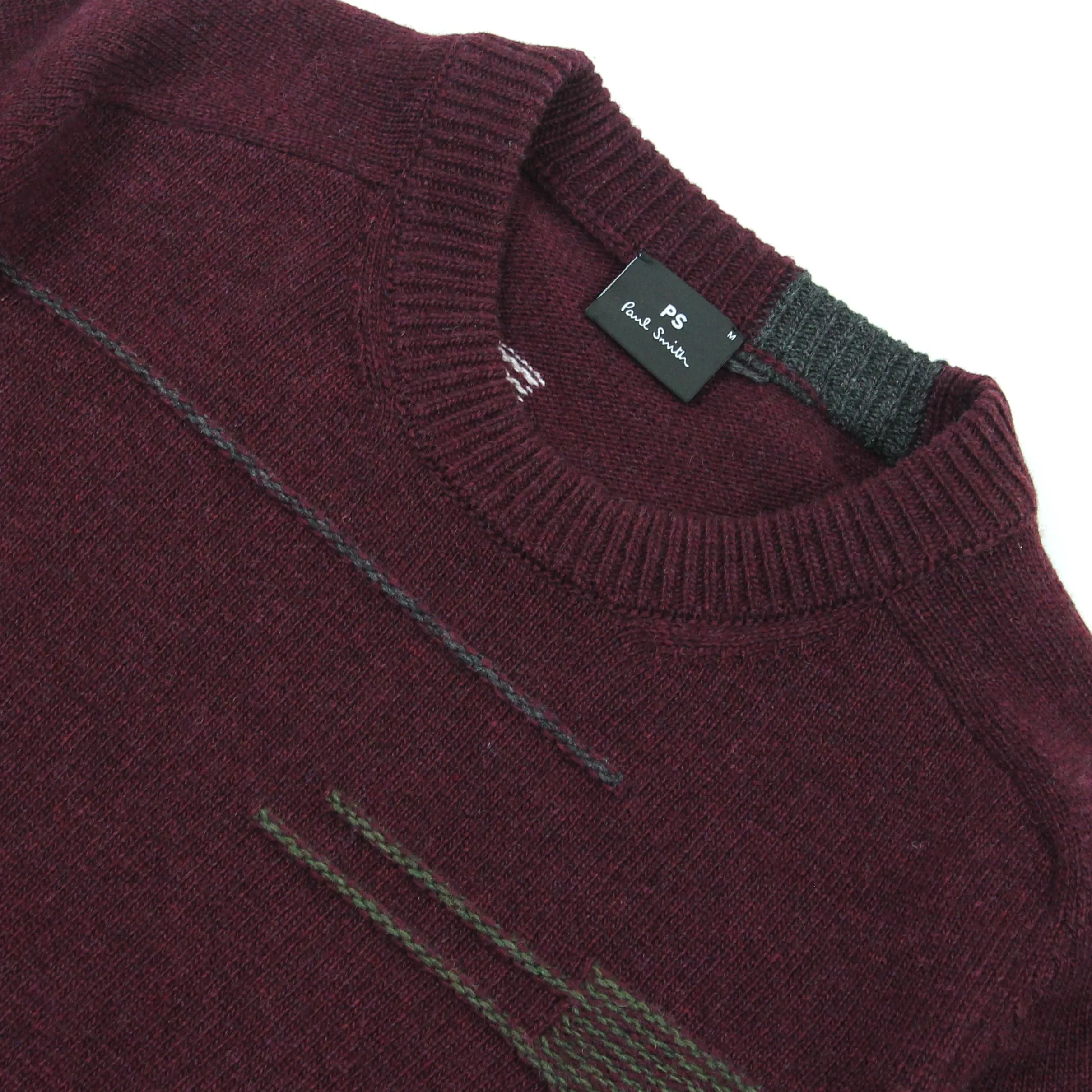 PS Paul Smith - Patchwork Detail Knit Jumper in Burgundy