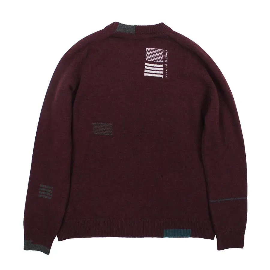 PS Paul Smith - Patchwork Detail Knit Jumper in Burgundy