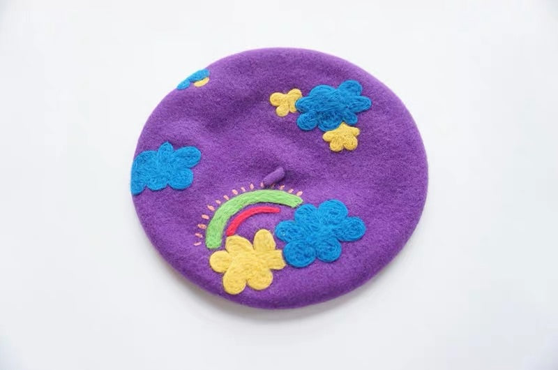 RAINBOW CLOUDS PURPLE BERET BY51100