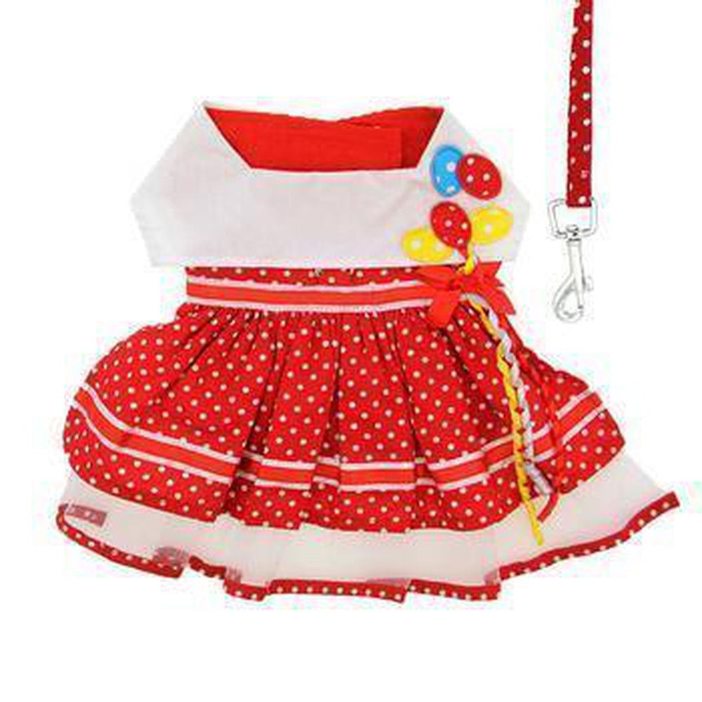 Red Polka Dot Balloon Designer Dog Harness Dress