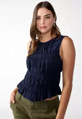 Sanctuary - Sleeveless Smock Top Navy Reflection