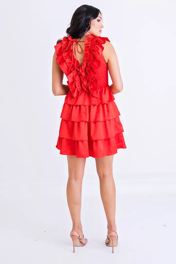 Satin Ruffle Smock Dress