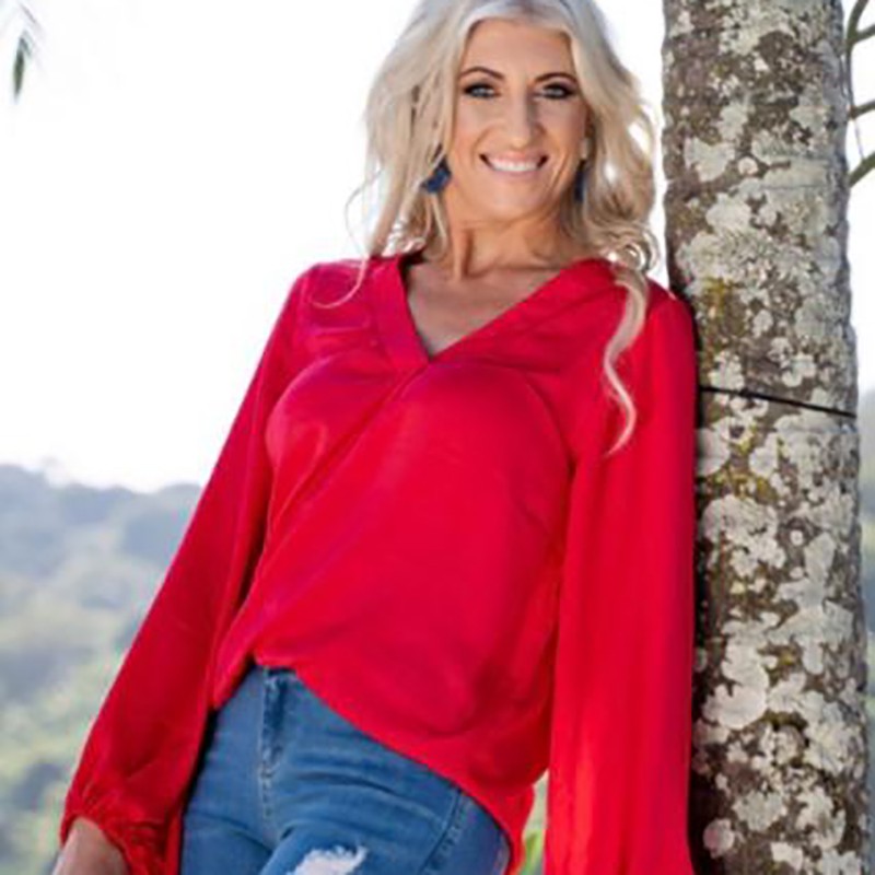 Silk V Neck Flare Sleeve Blouse