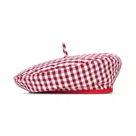 SIMONE Gingham Beret Hat, in Red