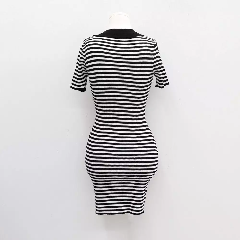 Striped Collared Mini Onepiece Dress CM29