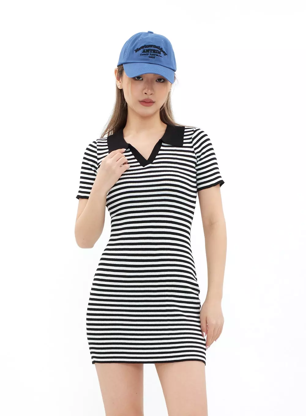 Striped Collared Mini Onepiece Dress CM29