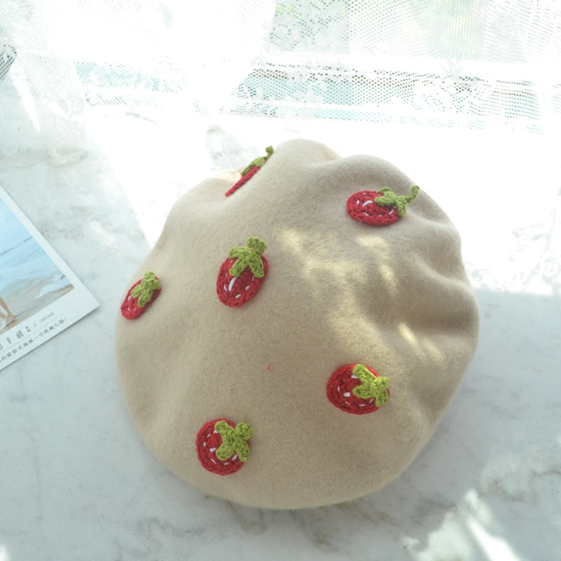 SWEET STRAWBERRY BEIGE BERET HAT BY51005