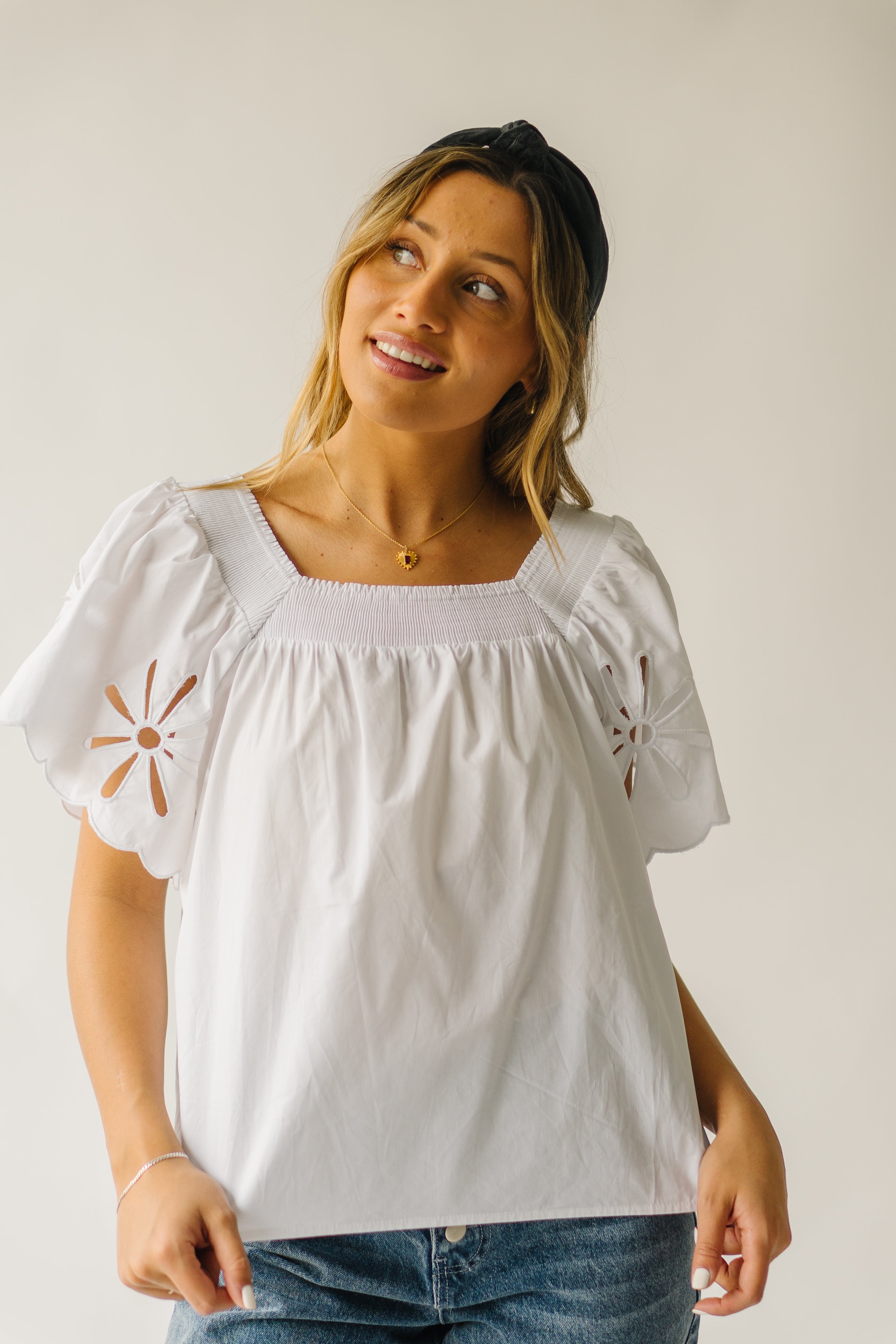 The Reyna Scalloped Detail Blouse in Off White