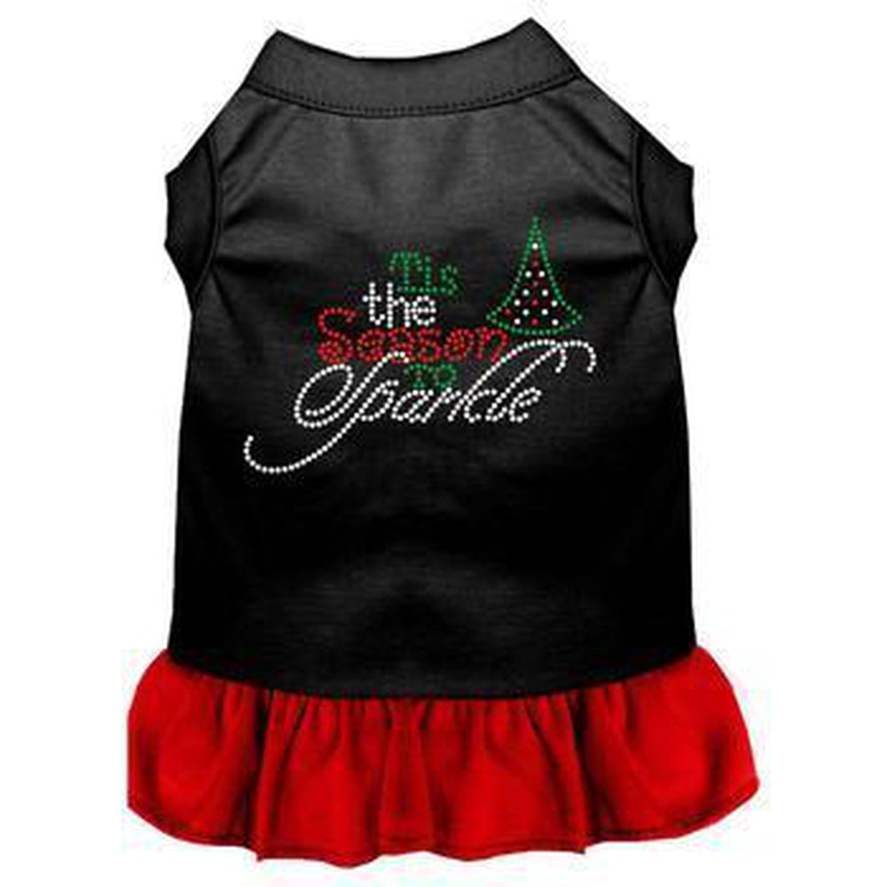 Tis The Season To Sparkle Christmas Rhinestone Dog Dress - Black and Red