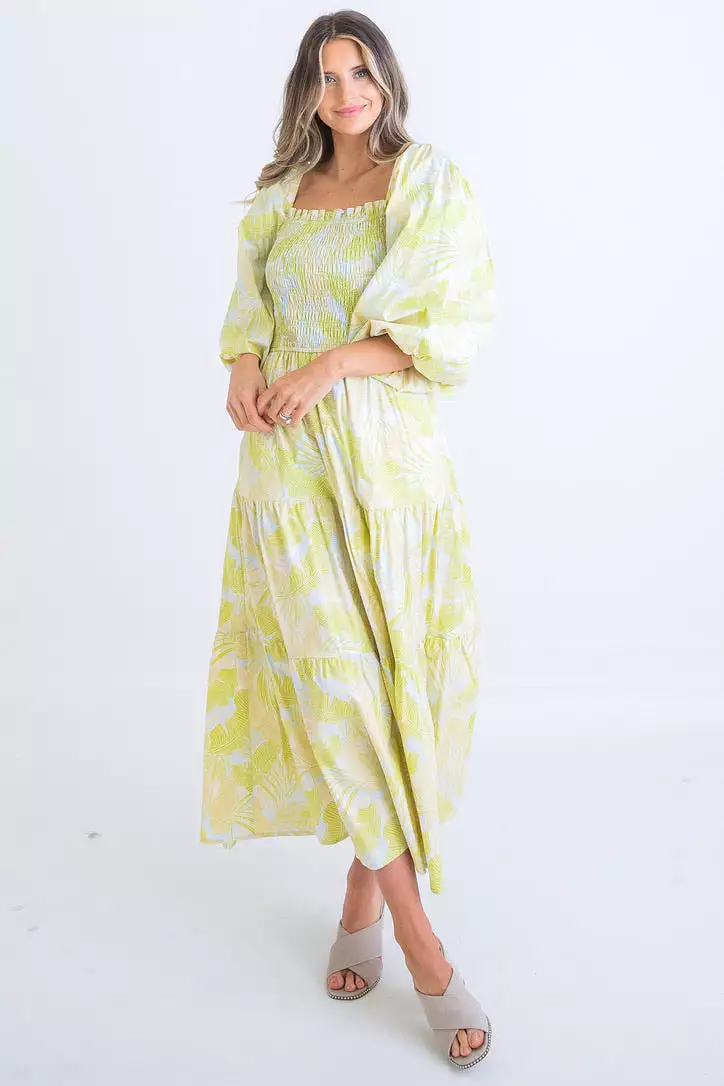 Tropical Leaf Smock Maxi Dress