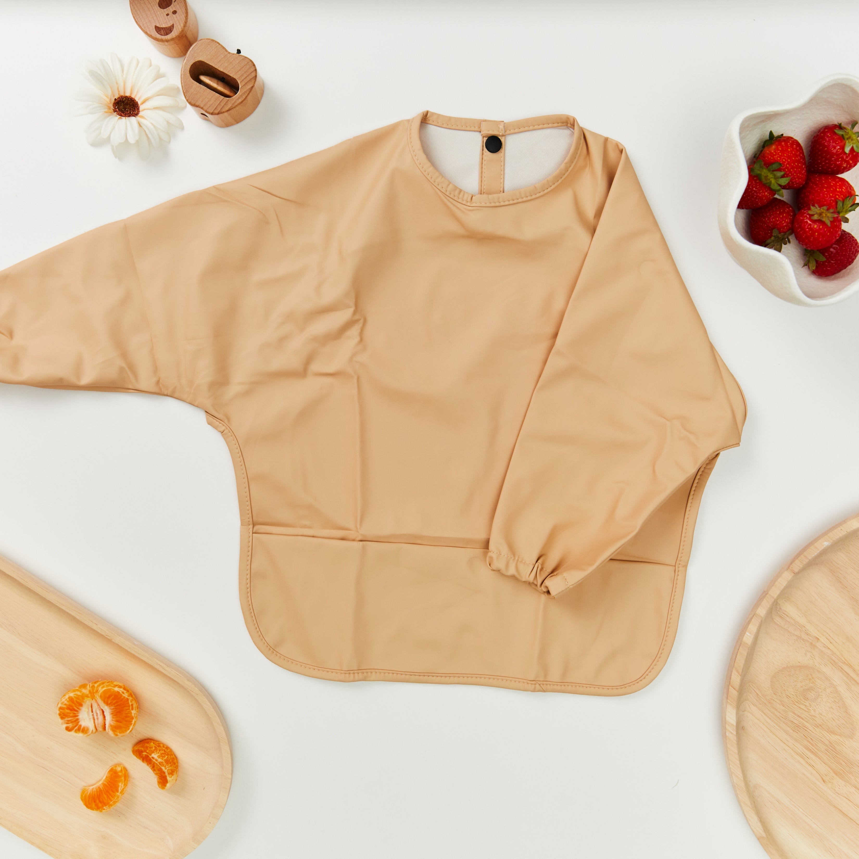 Waterproof Long Sleeve Baby Smock Bib in Desert Sand