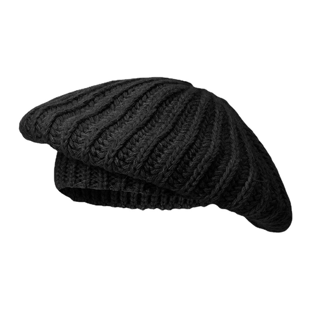 Women Rabbit Hair Blend Knitted Hat Solid Color Thicken Warmth Beret Cap