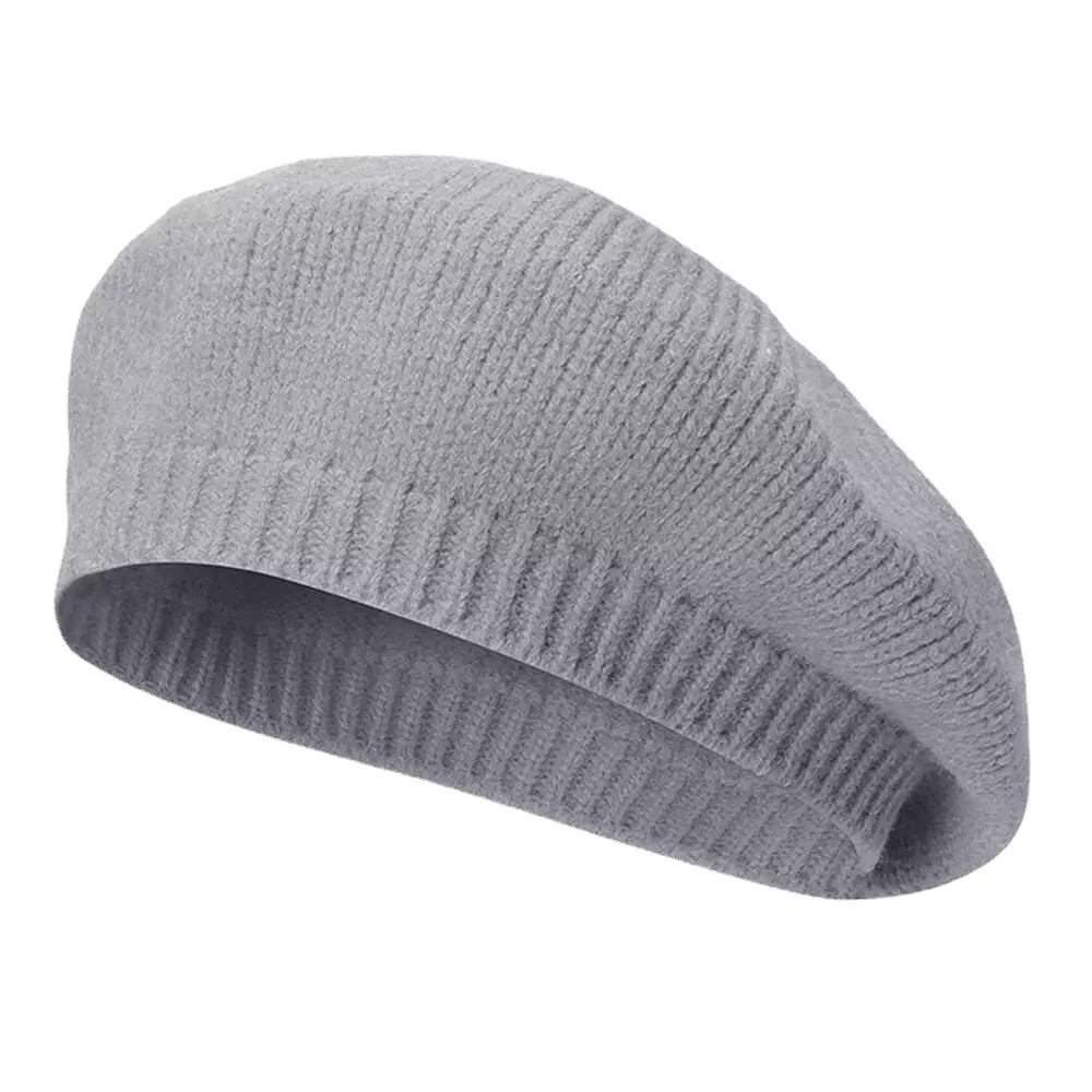 Women Woolen Solid Color Winter Warm Knitted Hat Retro Dome Elastic Sunshade Beret Cap Painter Hat