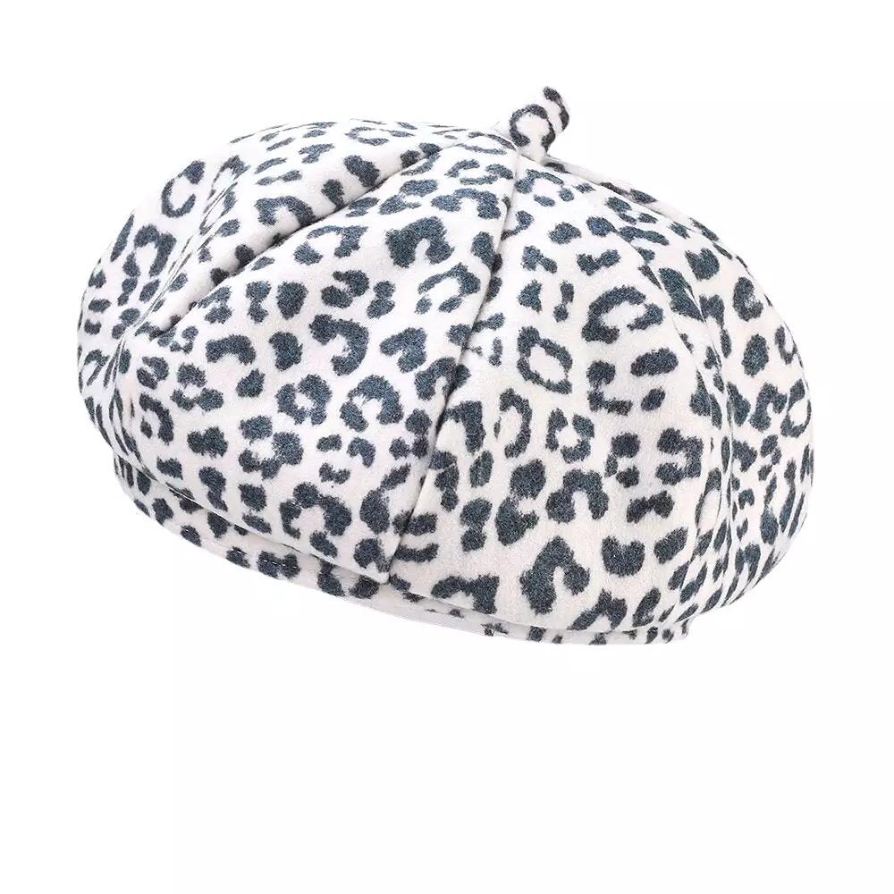 Women Woolen Warm Young All-match Leopard Pattern Painter Hat Newsboy Hat Octagonal Hat Beret Hat