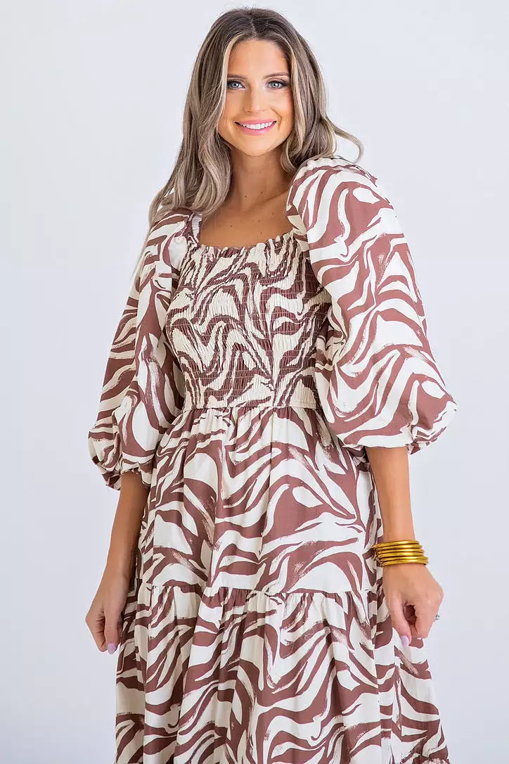 Zebra Poplin Smock Maxi Dress